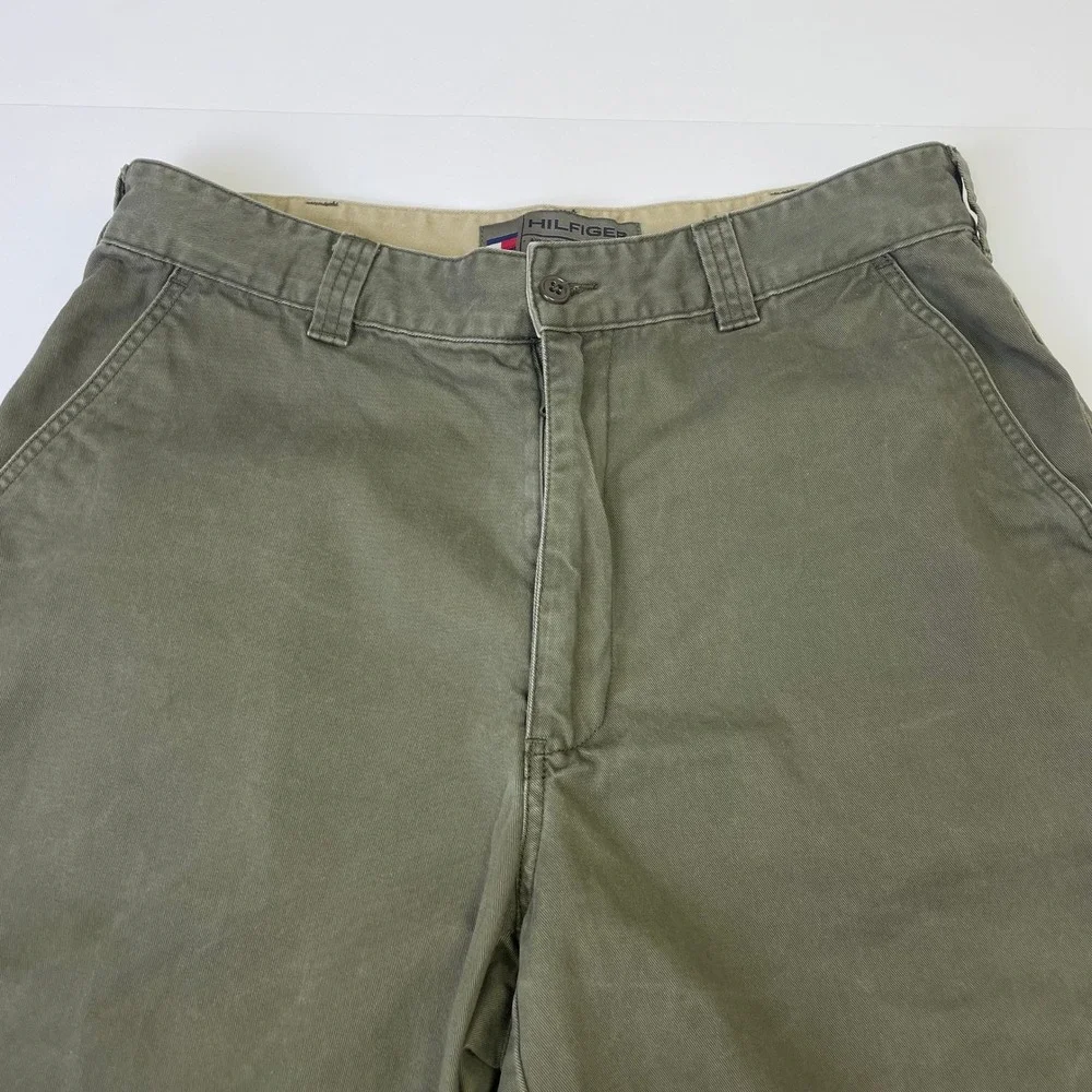 Y2K Tommy Hilfiger 2000 Mens Olive Green Cargo Shorts 33x14 Vintage Utility